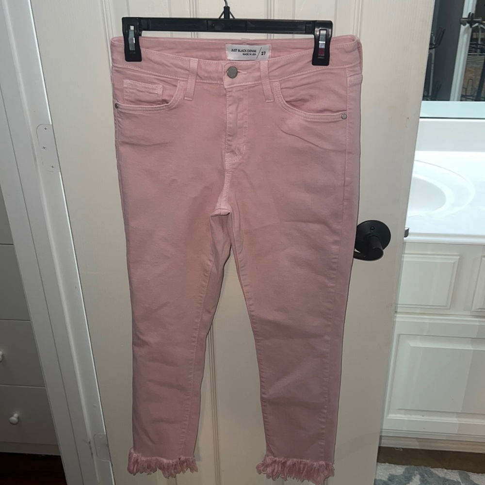 Just Black Denim Pale Pink Jeans with Fringe